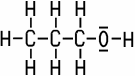 Strukturformel Propanol, 3 C-Atome im Gerüst, daran hängen 7 Wasserstoff-Atome und eine OH-Gruppe